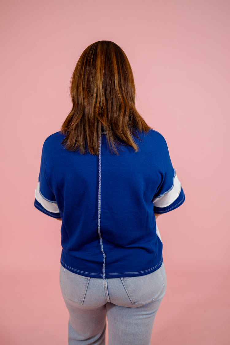French Terry Color Block Exposed Seam Top, LT. NAVY Jaxe + Grace Boutique