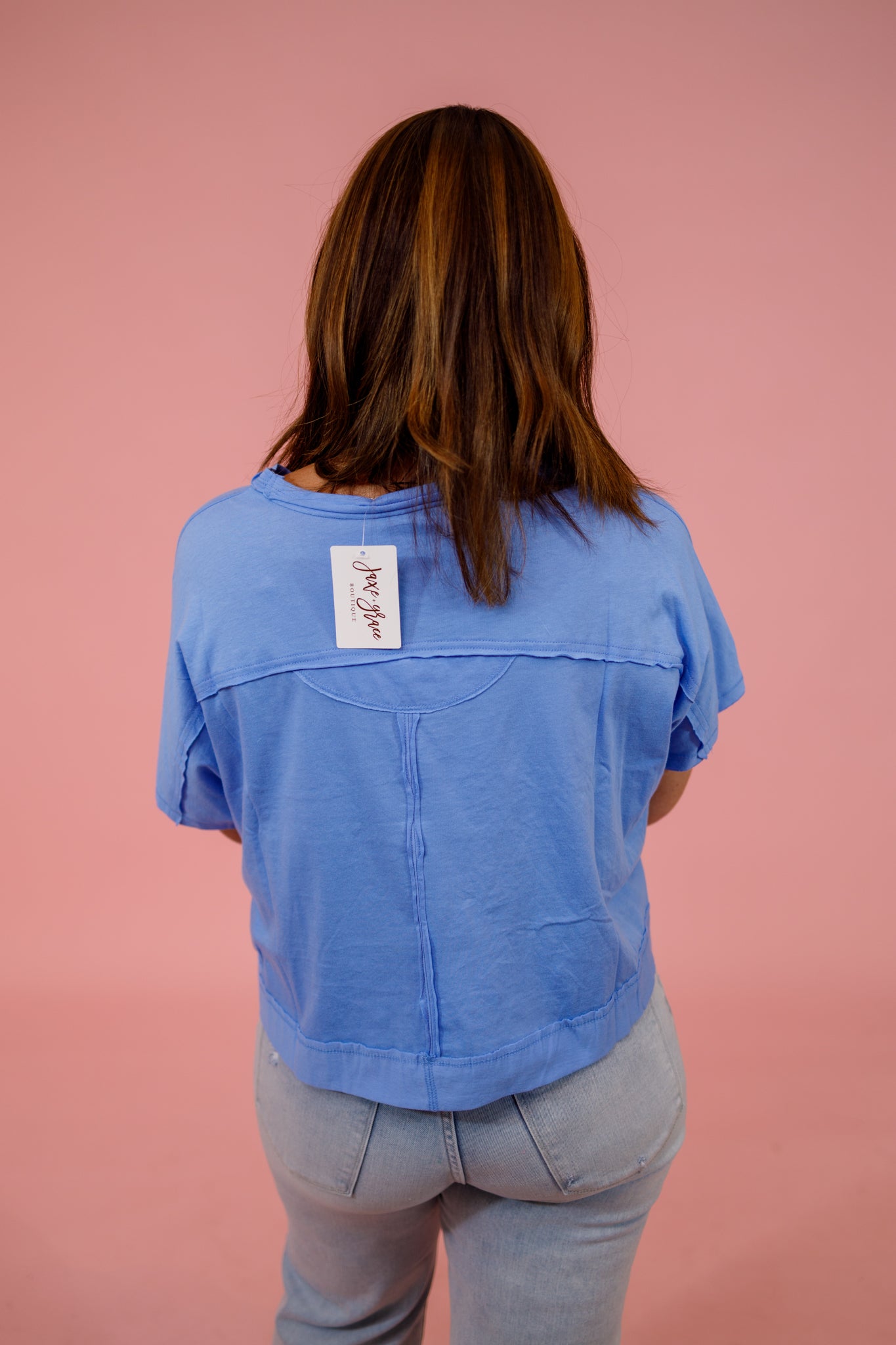 Exposed Seam Boxy Top, CORNFLOWER BLUE Jaxe + Grace Boutique