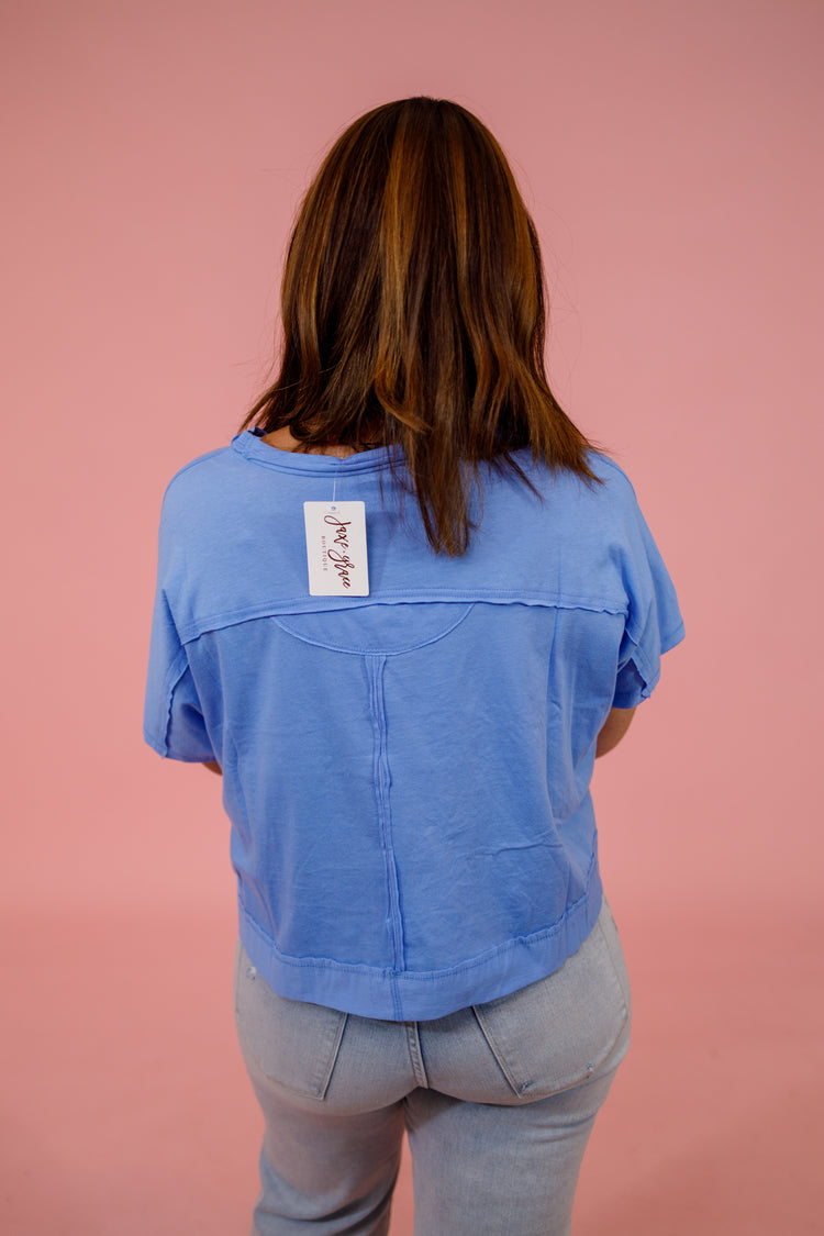 Exposed Seam Boxy Top, CORNFLOWER BLUE Jaxe + Grace Boutique