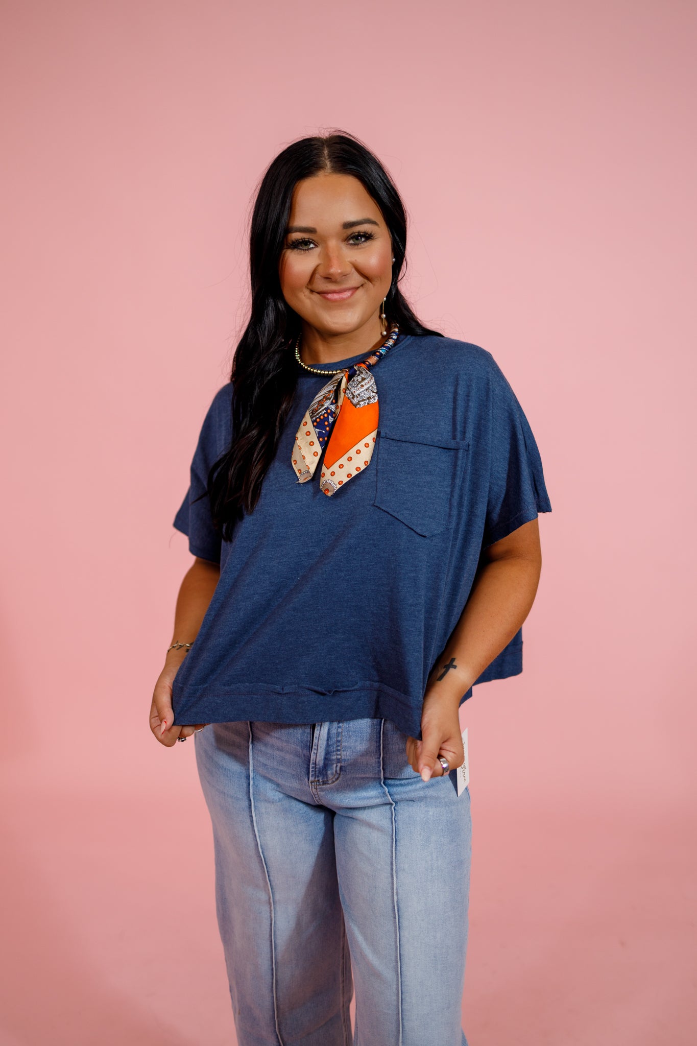 Exposed Seam Boxy Top, H NAVY Jaxe + Grace Boutique