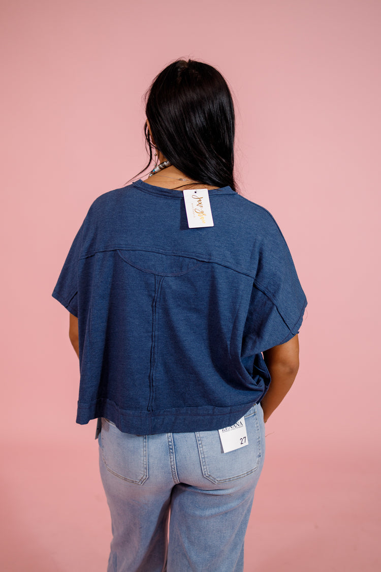 Exposed Seam Boxy Top, H NAVY Jaxe + Grace Boutique