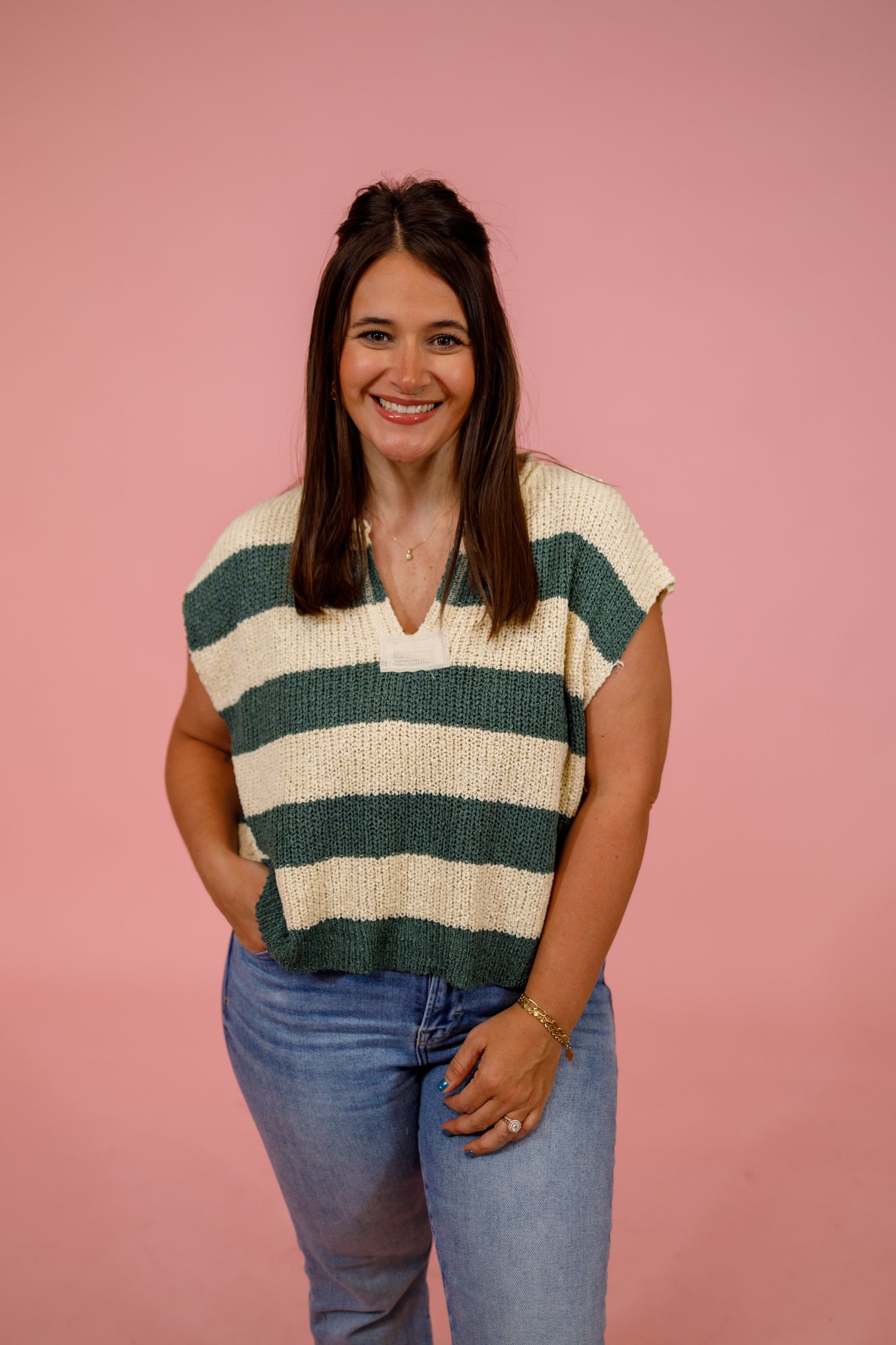 Slit Neck Striped Sleeveless Knit Top, ASH JADE Jaxe + Grace Boutique