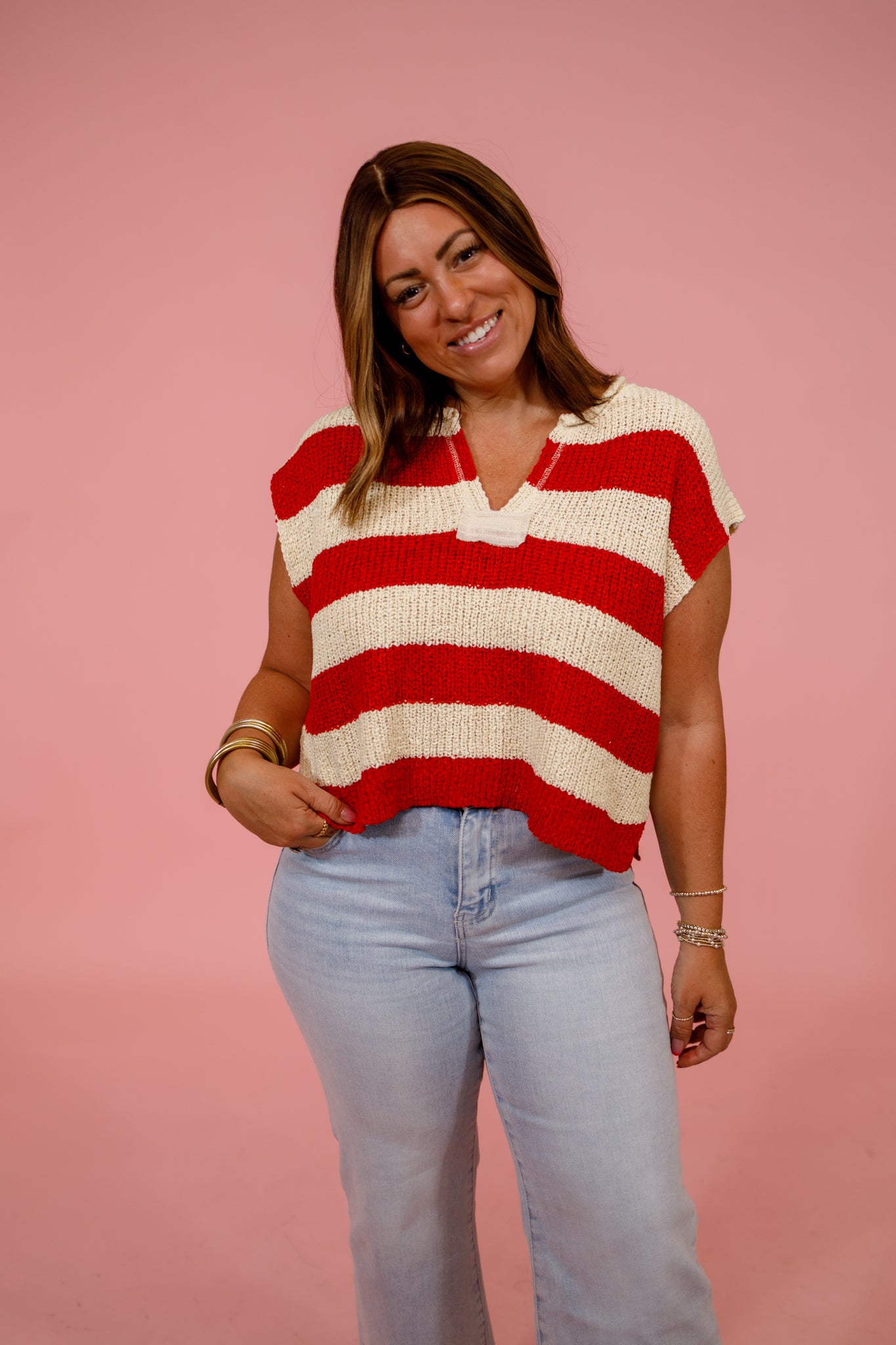 Slit Neck Striped Sleeveless Knit Top, RUBY Jaxe + Grace Boutique