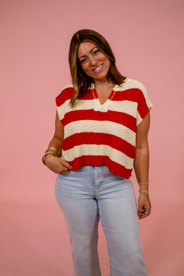 Slit Neck Striped Sleeveless Knit Top, RUBY Jaxe + Grace Boutique