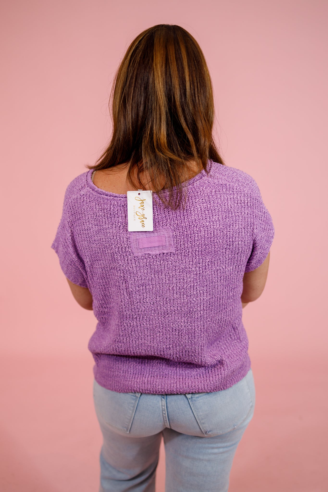 Knit Split Neck Side Slit Top, B LAVENDER Jaxe + Grace Boutique