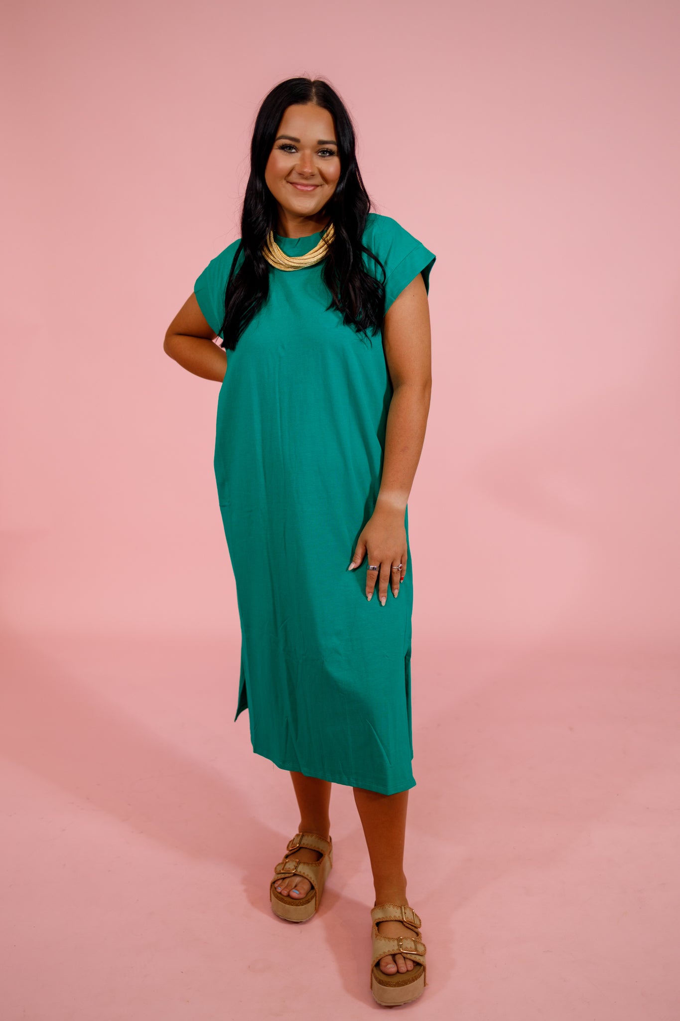 Round Neck Short Sleeve Midi Dress, K GREEN Jaxe + Grace Boutique