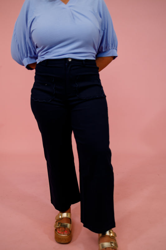 Navy Scallop Pocket Pants Jaxe + Grace Boutique
