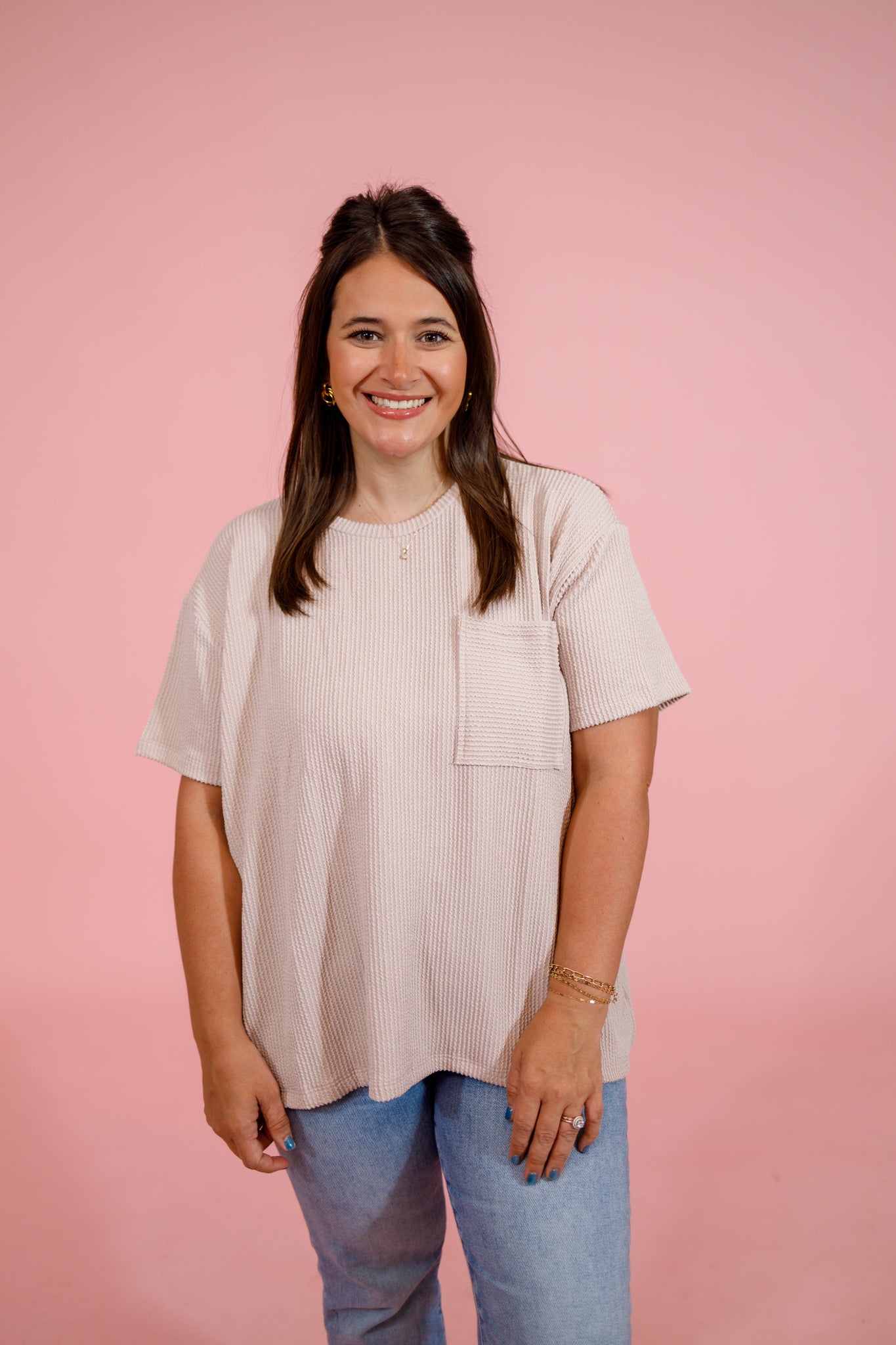Ribbed Front Pocket Top, ASH MOCHA, S-3XL Jaxe + Grace Boutique