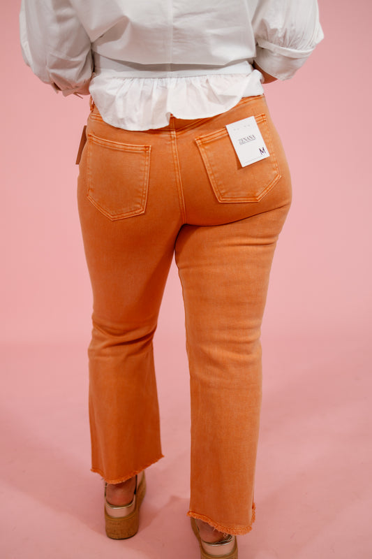 Z Acid Wash Crop Flare Jeans, ORANGE Jaxe + Grace Boutique