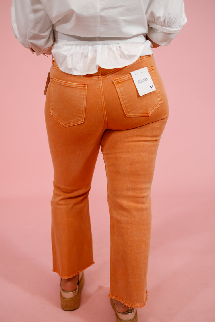 Z Acid Wash Crop Flare Jeans, ORANGE Jaxe + Grace Boutique