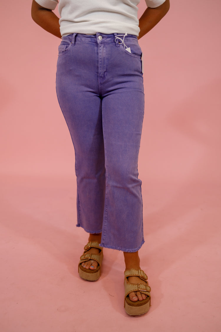 Z Acid Wash Crop Flare Jeans, LAVENDER Jaxe + Grace Boutique