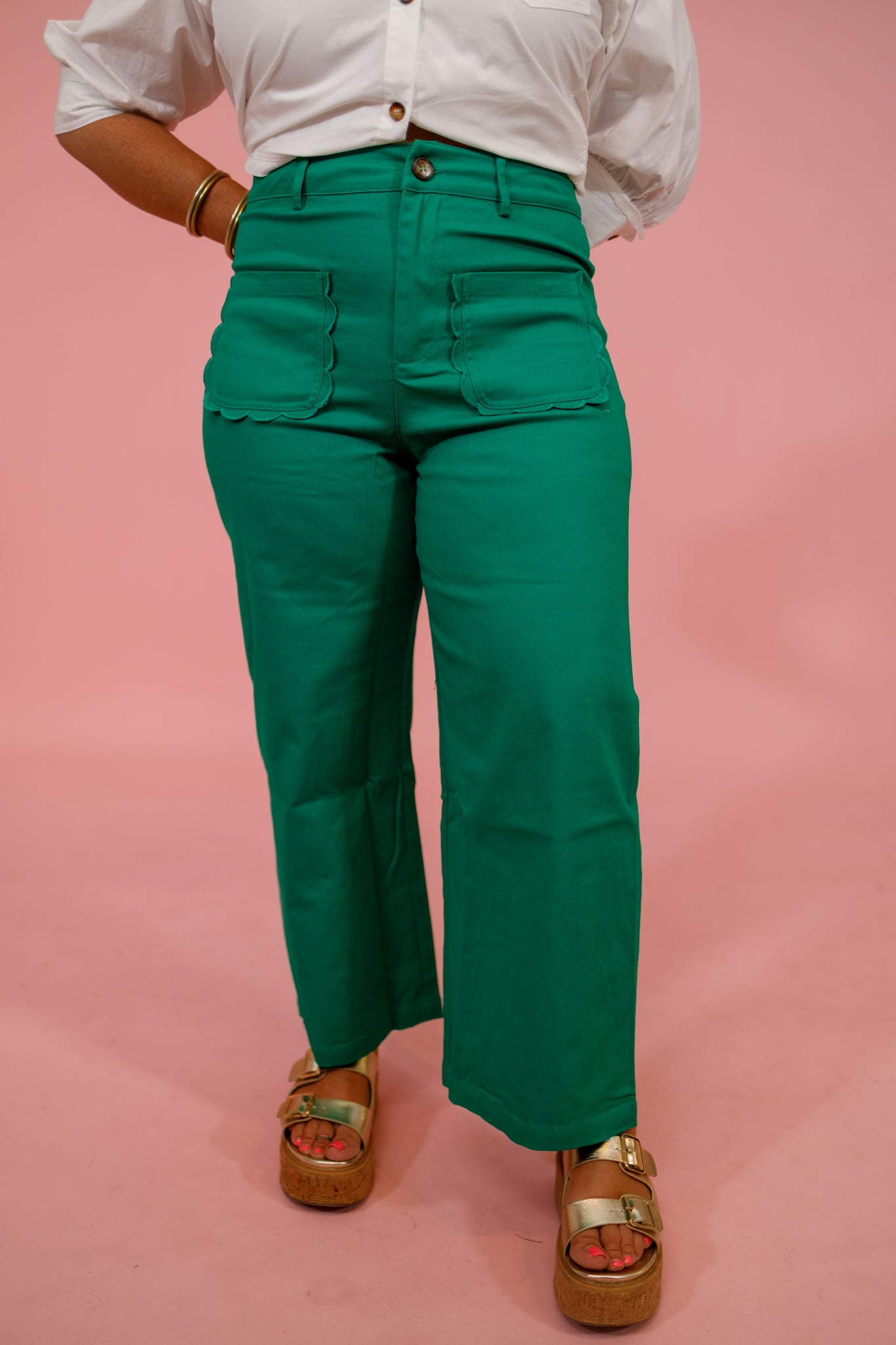 Green Scallop Pocket Pants Jaxe + Grace Boutique