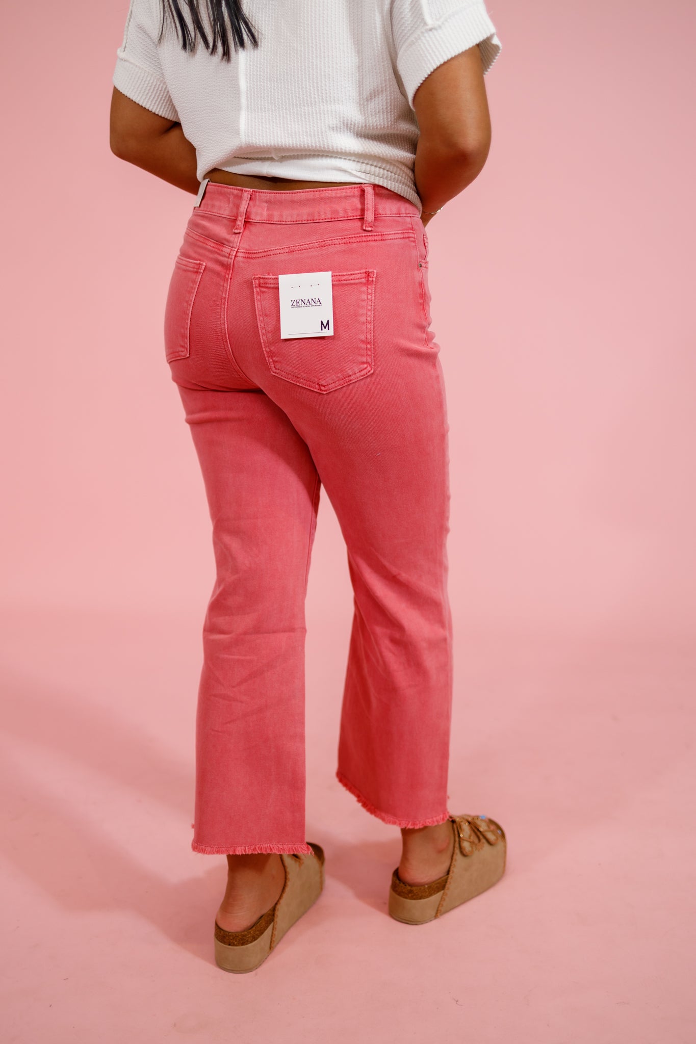 Z Acid Wash Crop Flare Jeans, FUCHSIA Jaxe + Grace Boutique