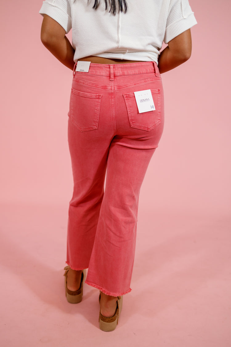 Z Acid Wash Crop Flare Jeans, FUCHSIA Jaxe + Grace Boutique