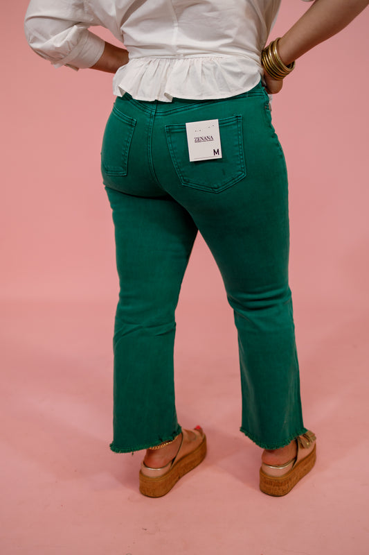 Z Acid Wash Crop Flare Jeans, DK GREEN Jaxe + Grace Boutique