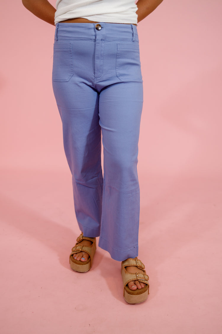 Spring Blue Patch Pocket Pants Jaxe + Grace Boutique