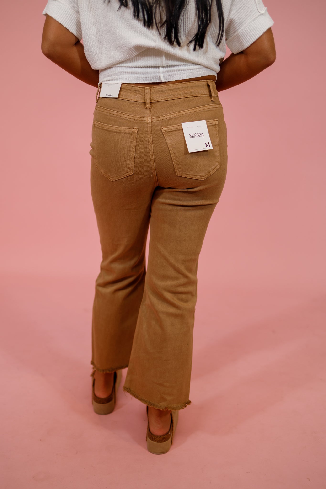 Z Acid Wash Crop Flare Jeans, CAMEL Jaxe + Grace Boutique