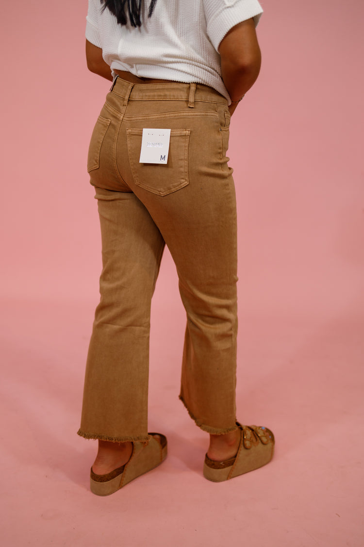 Z Acid Wash Crop Flare Jeans, CAMEL Jaxe + Grace Boutique