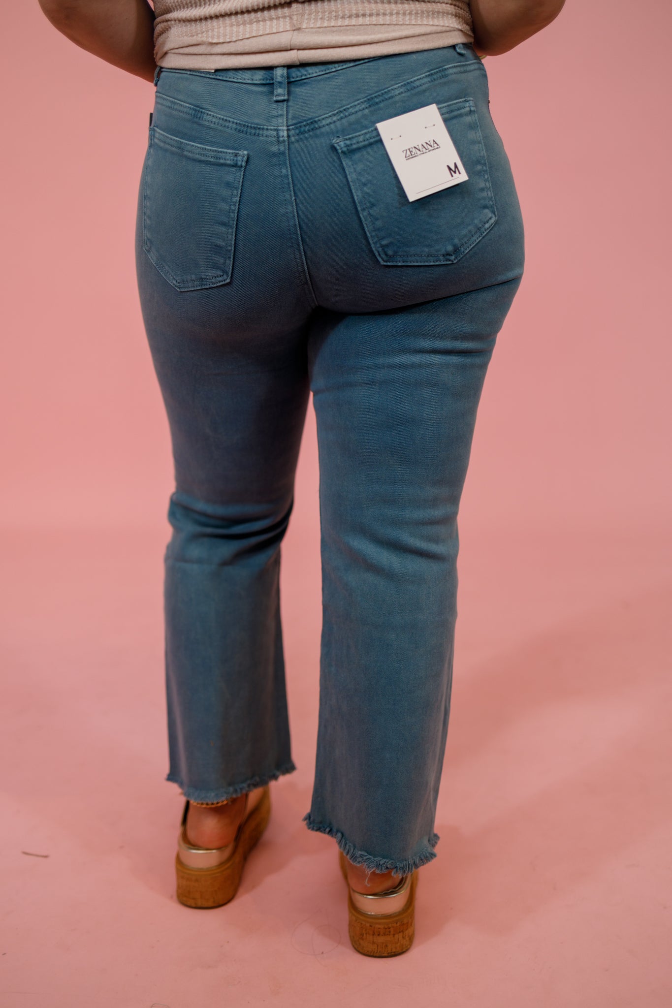 Z Acid Wash Crop Flare Jeans, TEAL, REG & CURVY Jaxe + Grace Boutique