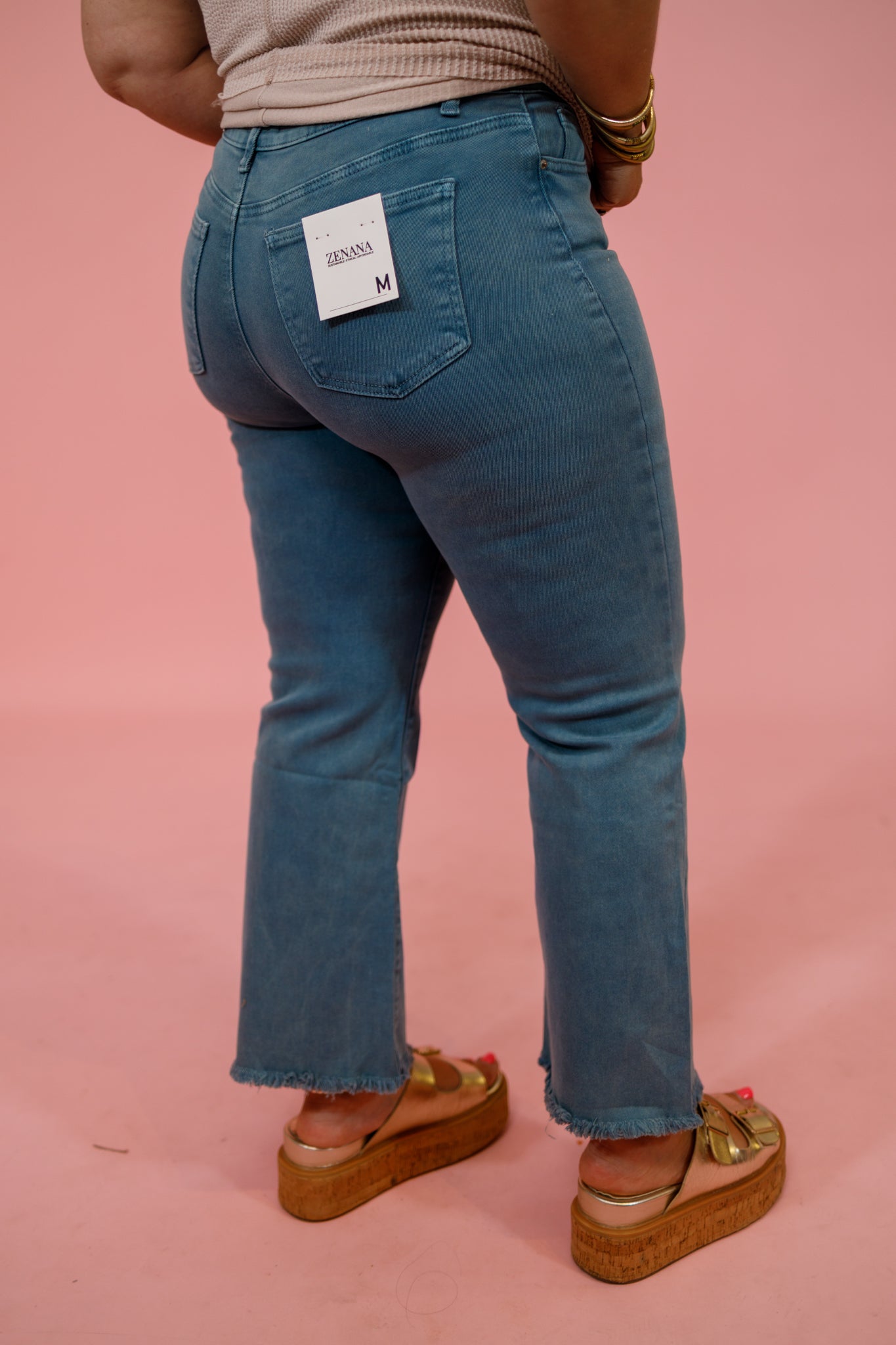 Z Acid Wash Crop Flare Jeans, TEAL, REG & CURVY Jaxe + Grace Boutique
