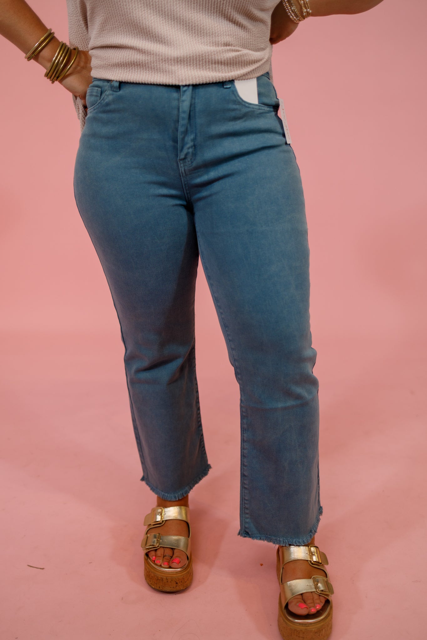 Z Acid Wash Crop Flare Jeans, TEAL, REG & CURVY Jaxe + Grace Boutique