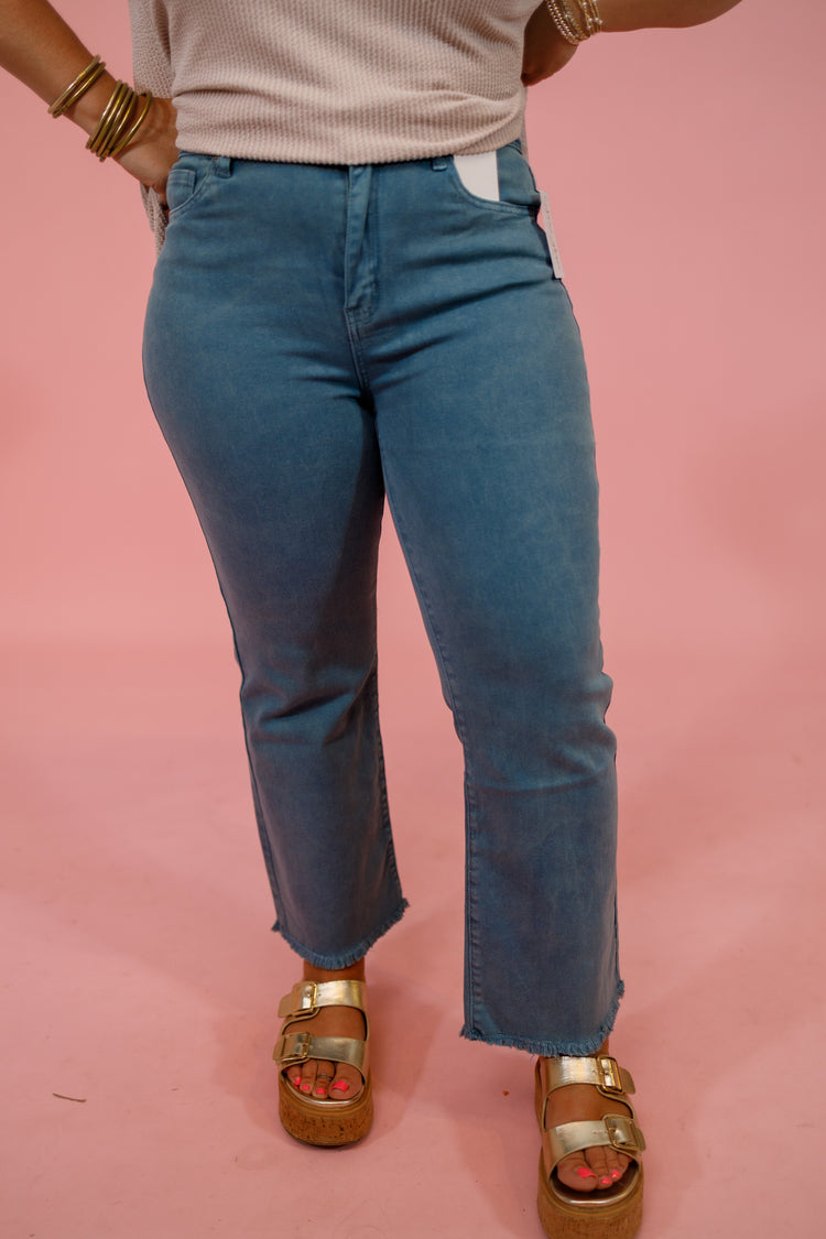 Z Acid Wash Crop Flare Jeans, TEAL, REG & CURVY Jaxe + Grace Boutique
