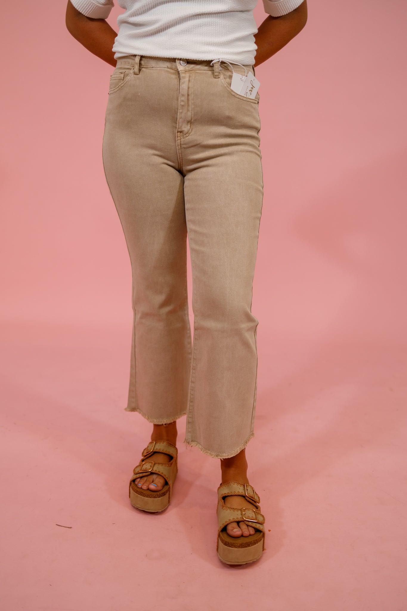 Z Acid Wash Crop Flare Jeans, ASH MOCHA Jaxe + Grace Boutique