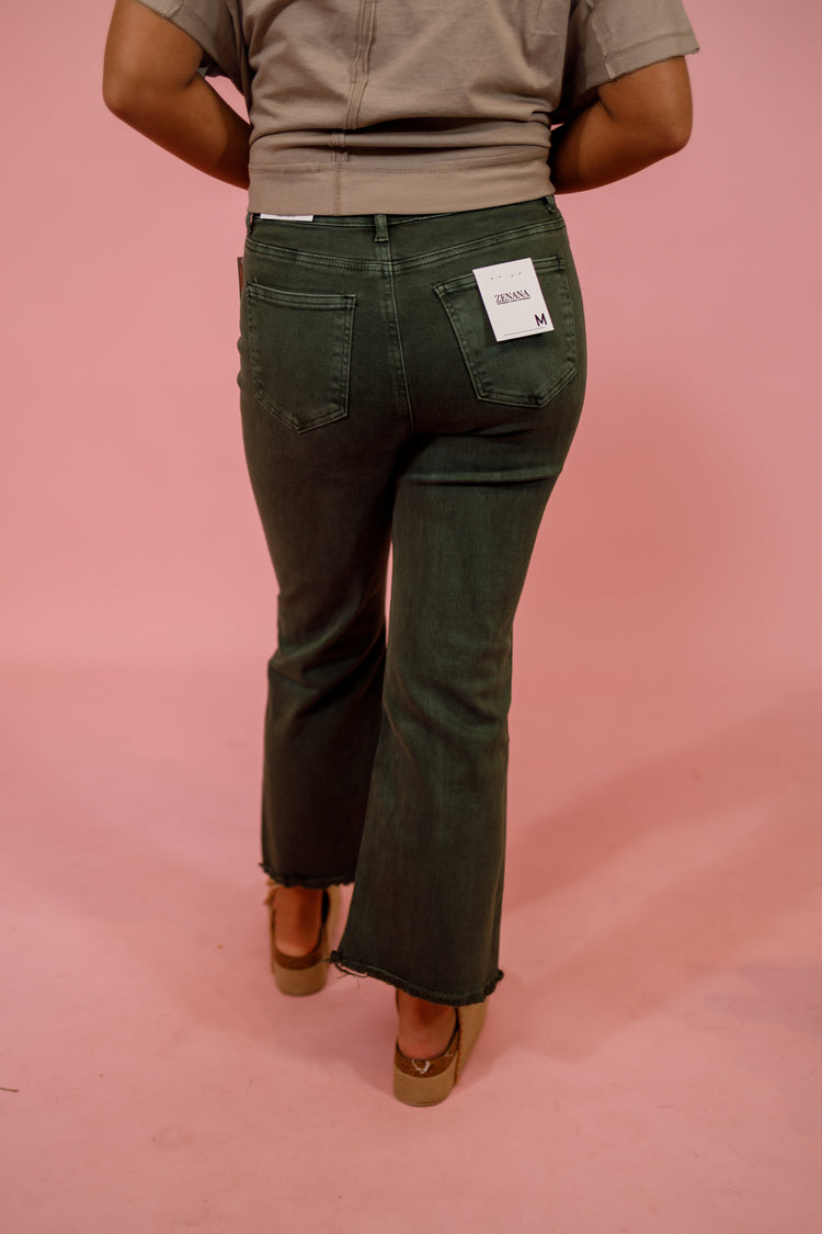 Z Acid Wash Crop Flare Jeans, DK OLIVE Jaxe + Grace Boutique