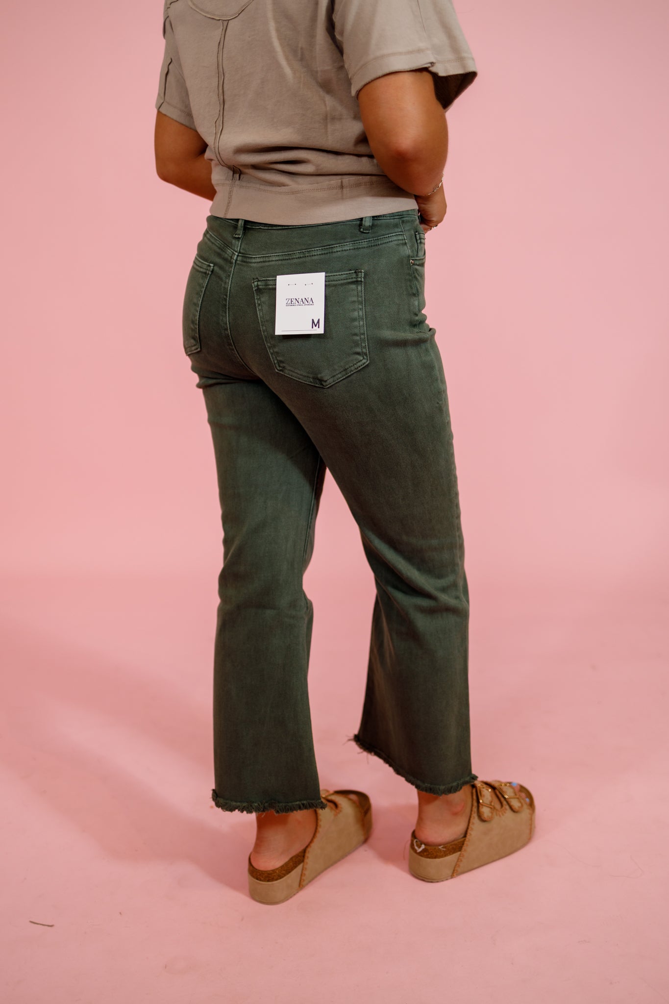 Z Acid Wash Crop Flare Jeans, DK OLIVE Jaxe + Grace Boutique