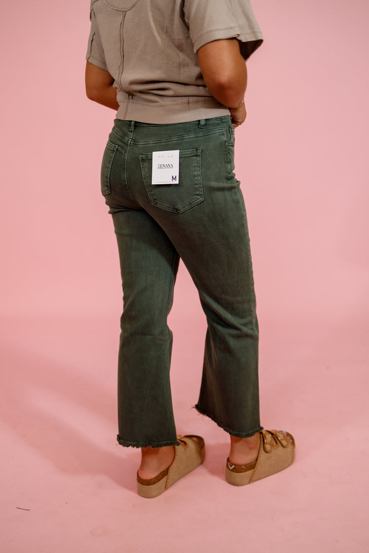 Z Acid Wash Crop Flare Jeans, DK OLIVE Jaxe + Grace Boutique