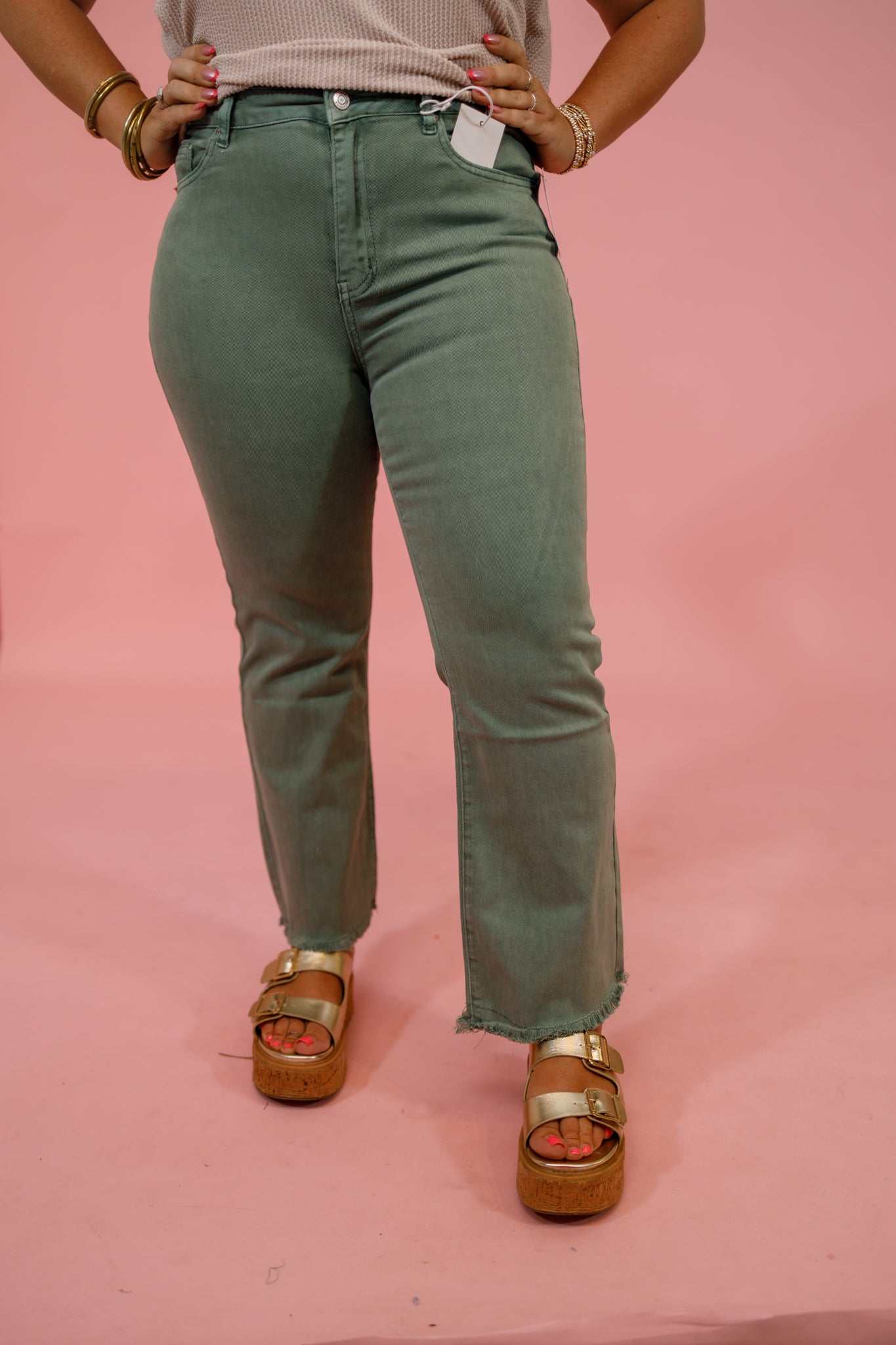 Z Acid Wash Crop Flare Jeans, OLIVE, REG & CURVY Jaxe + Grace Boutique