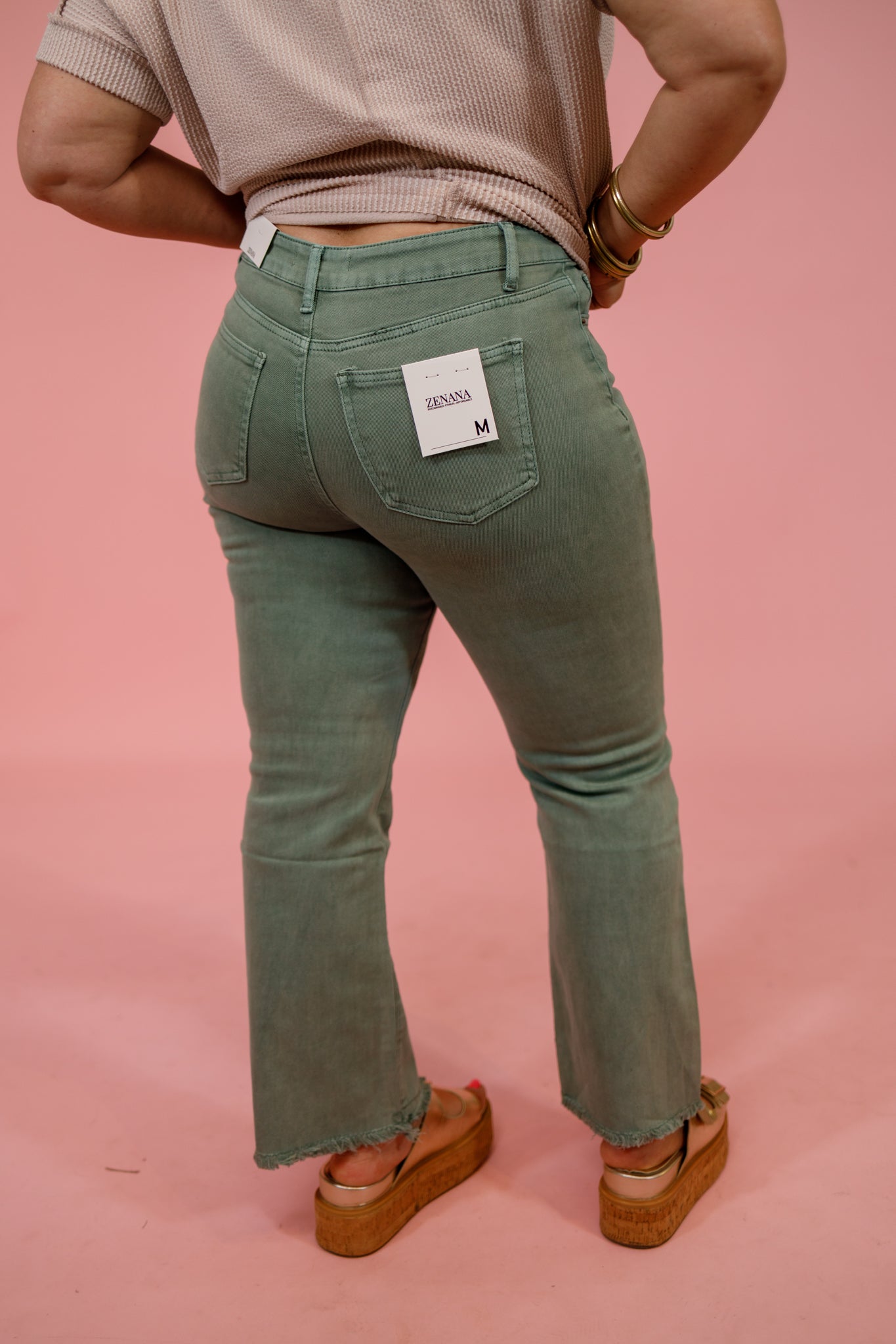 Z Acid Wash Crop Flare Jeans, OLIVE, REG & CURVY Jaxe + Grace Boutique