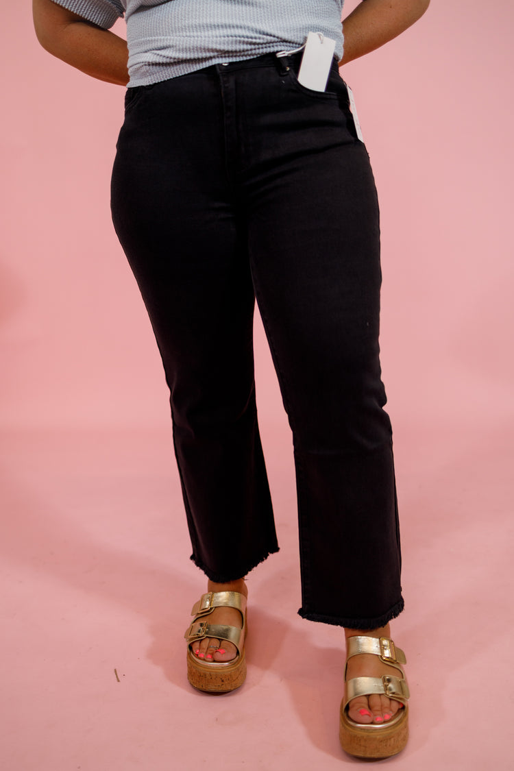 Z Acid Wash Crop Flare Jeans, BLACK, REG & CURVY Jaxe + Grace Boutique
