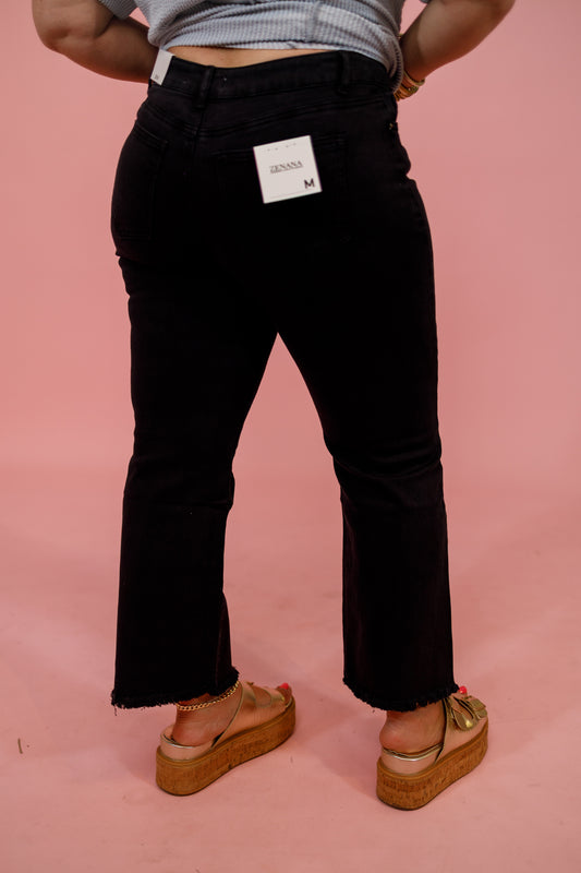 Z Acid Wash Crop Flare Jeans, BLACK, REG & CURVY Jaxe + Grace Boutique