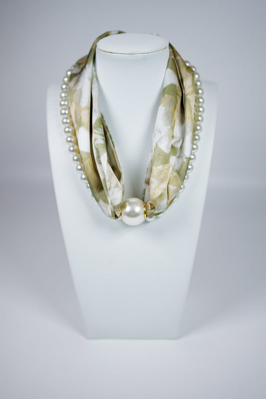 Pearl Magnetic Silk Scarf Necklace Set, SAGE BUTTERFLY Jaxe + Grace Boutique