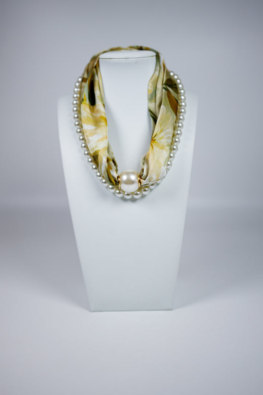 Pearl Magnetic Silk Scarf Necklace Set, OLIVE FLORAL Jaxe + Grace Boutique