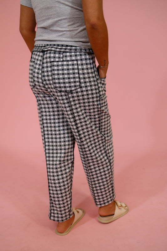 Soft Brushed Gingham Barrel Knit Pants, BLACK Jaxe + Grace Boutique
