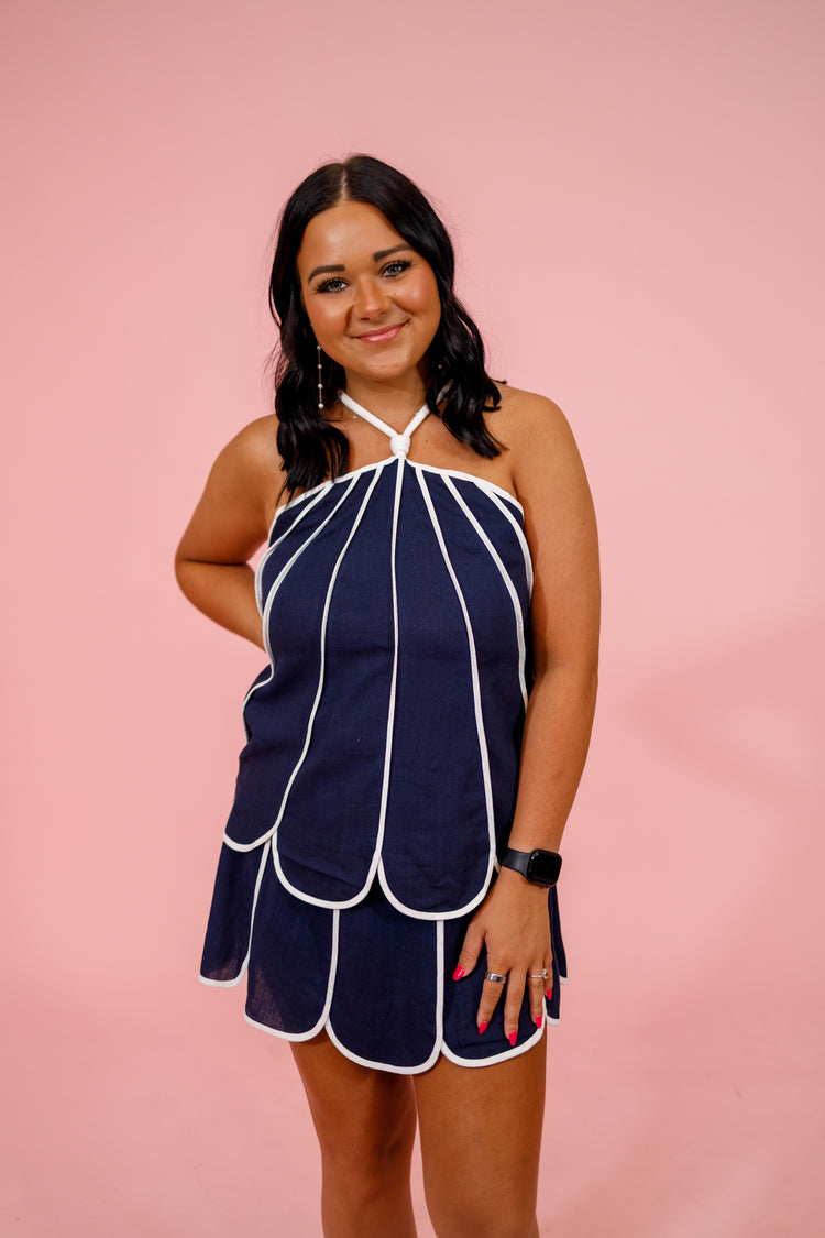 Navy Shell Panel Linen Set Jaxe + Grace Boutique