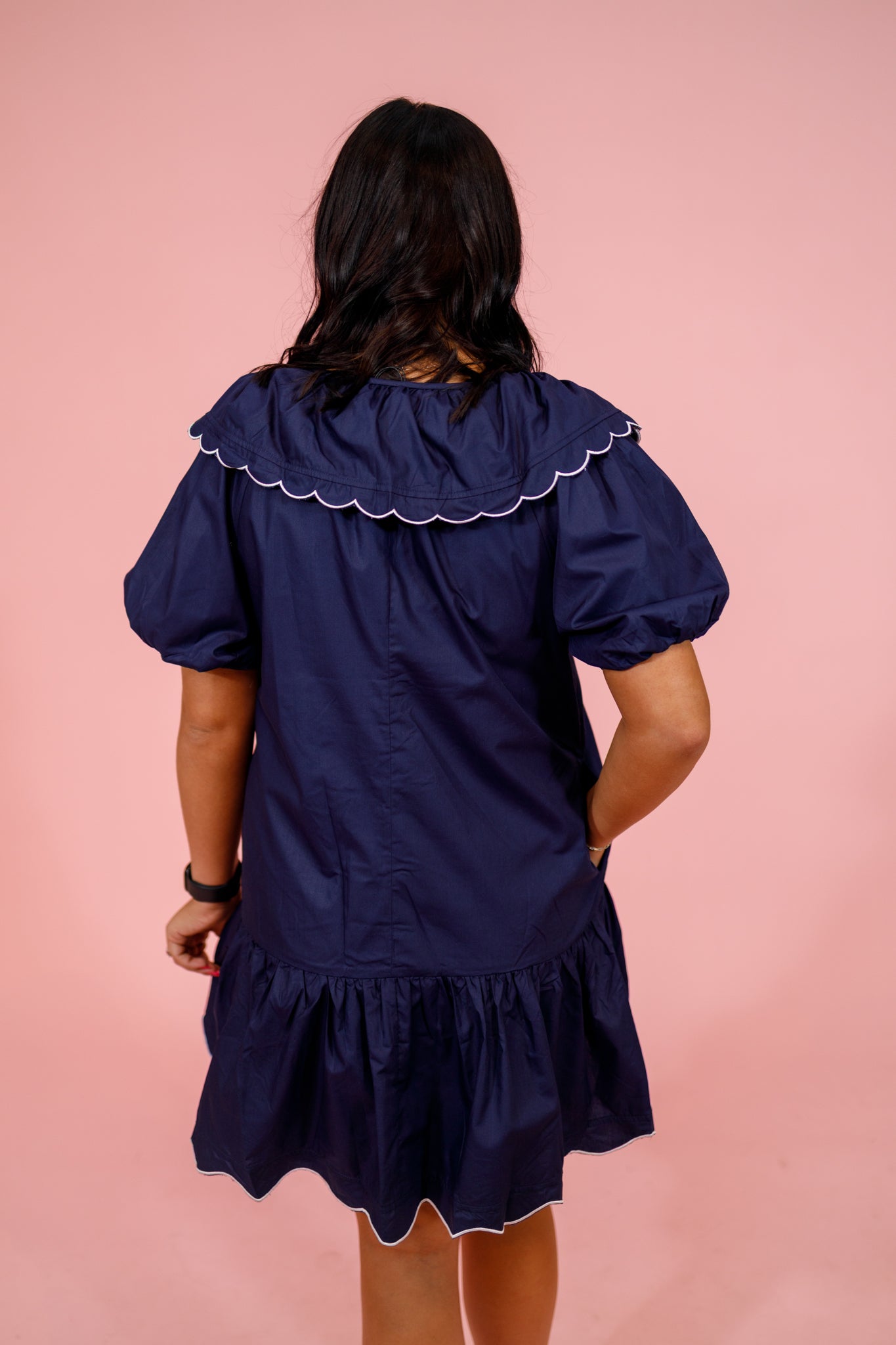Navy Scallop Edge Poplin Dress Jaxe + Grace Boutique