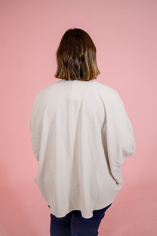 Curvy Woven V-neck Puff Half Sleeve Top, SAND BEIGE Jaxe + Grace Boutique
