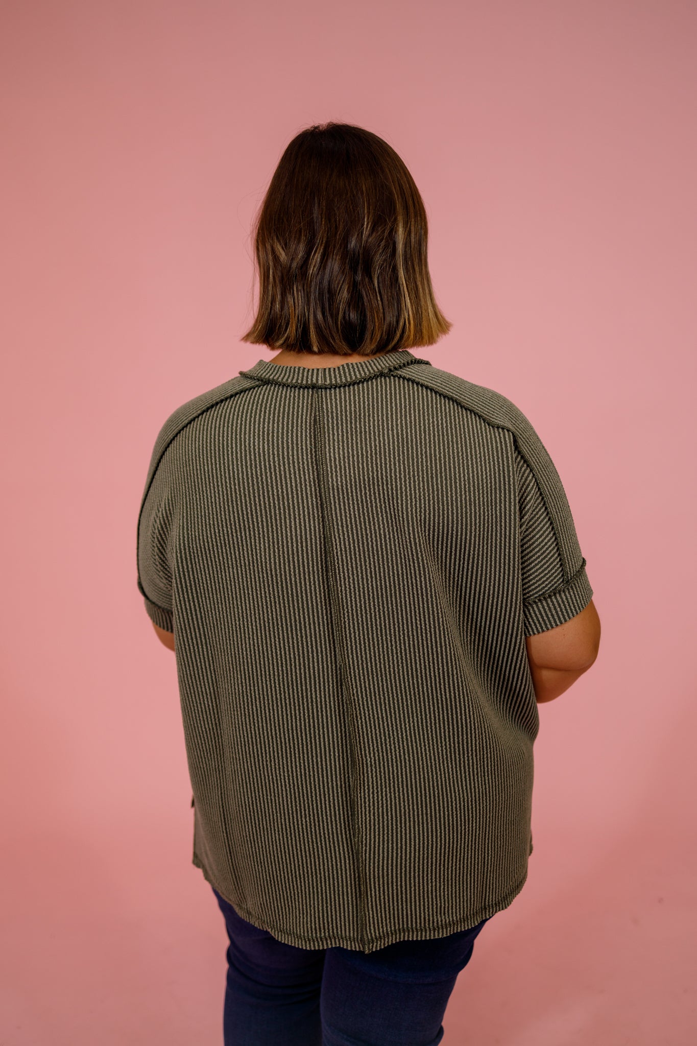 Curvy Ribbed Cuff Sleeve Top, LT OLIVE Jaxe + Grace Boutique