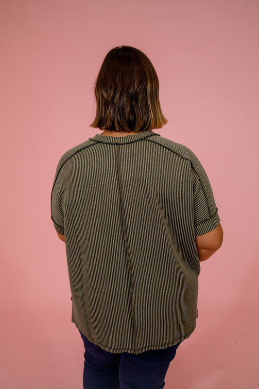 Curvy Ribbed Cuff Sleeve Top, LT OLIVE Jaxe + Grace Boutique