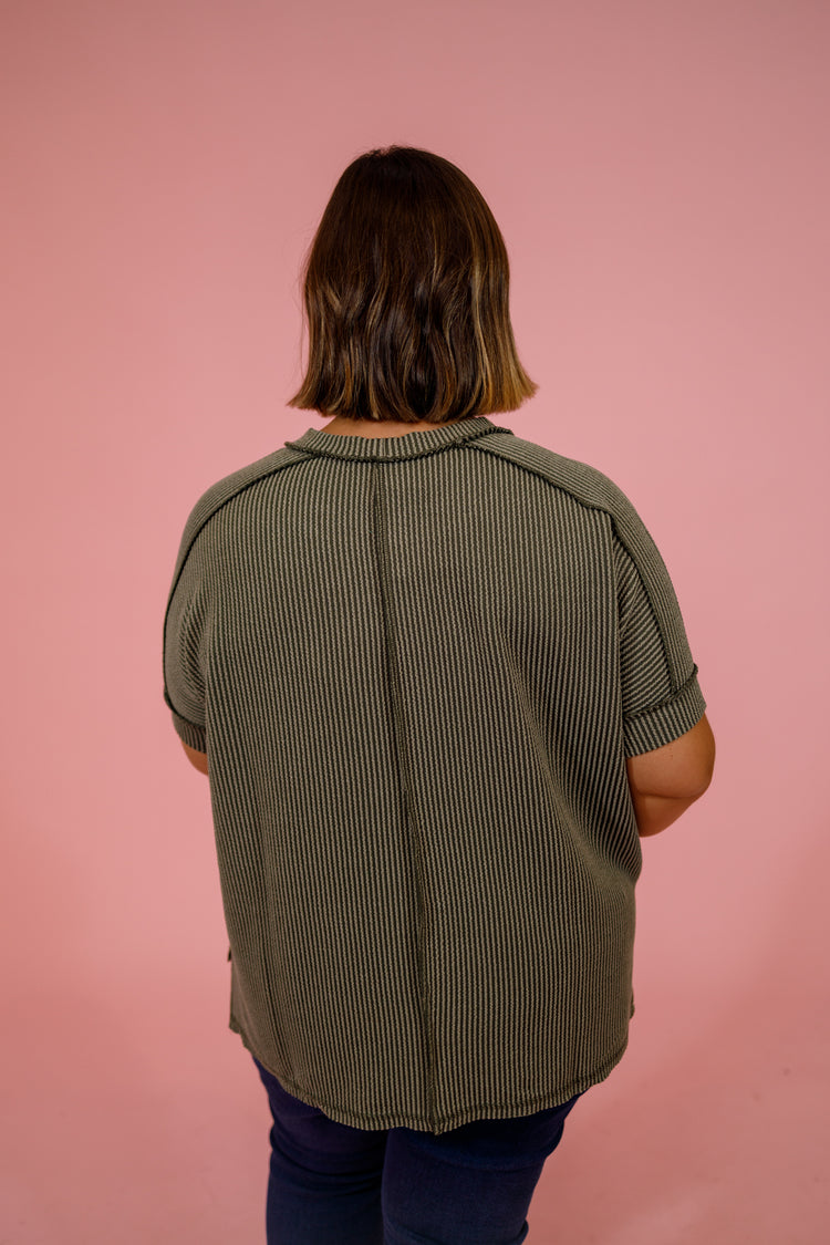 Curvy Ribbed Cuff Sleeve Top, LT OLIVE Jaxe + Grace Boutique