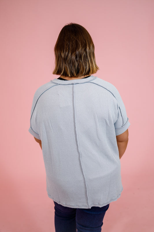 Curvy Ribbed Cuff Sleeve Top, LT GREY Jaxe + Grace Boutique