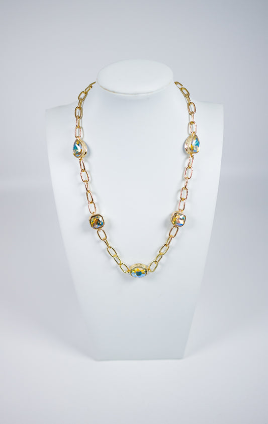 Gold Textured Chain with Teardrop Stones Necklace Jaxe + Grace Boutique