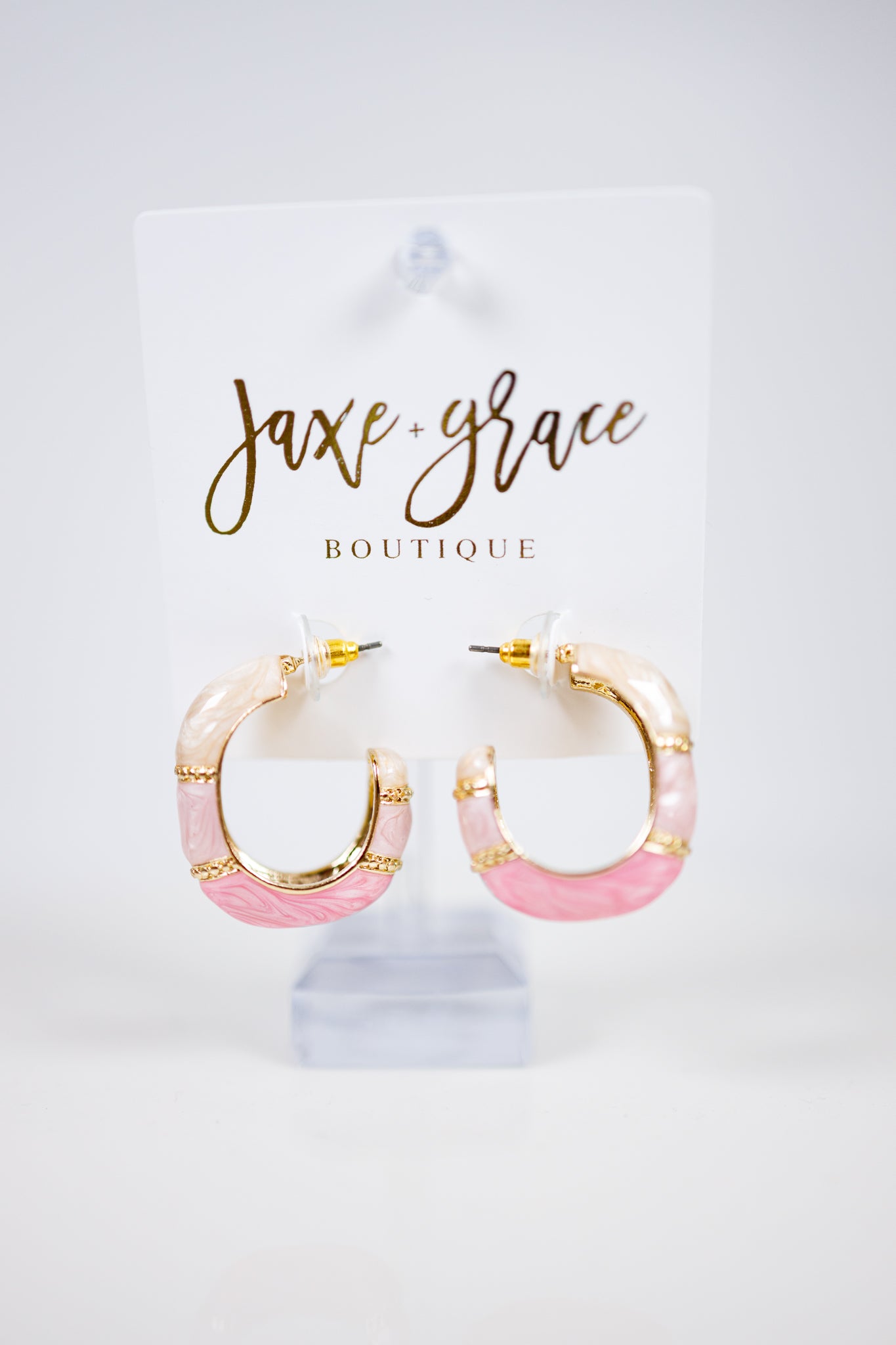 Pink and Gold Color Block Hoops Jaxe + Grace Boutique