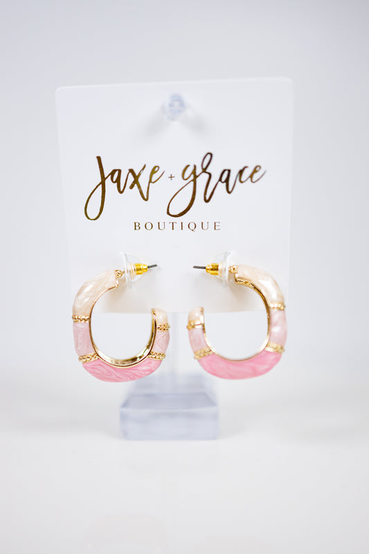 Pink and Gold Color Block Hoops Jaxe + Grace Boutique