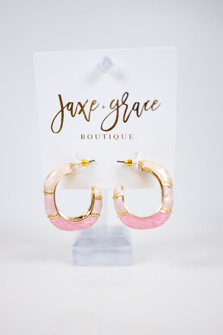 Pink and Gold Color Block Hoops Jaxe + Grace Boutique
