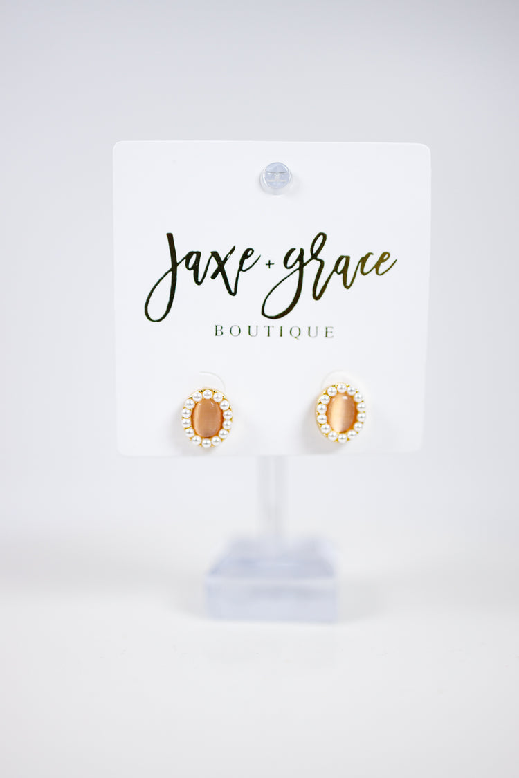 Pink Cat Eye Stone Drop Earrings Jaxe + Grace Boutique