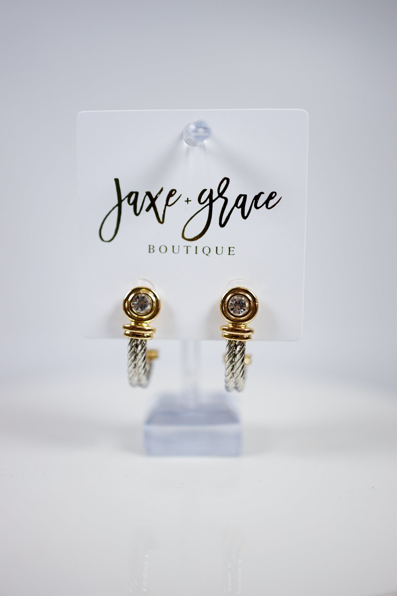 Clear Crystal with Gold Circle Hoops Jaxe + Grace Boutique